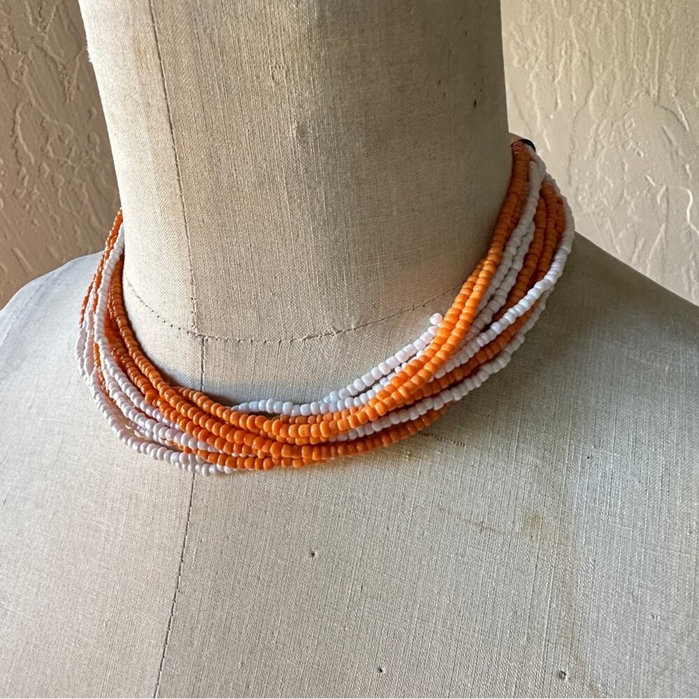 FREE PEOPLE | Women's Orange Creamsicle Santa Fe Beaded Choker Necklace NEW 17"